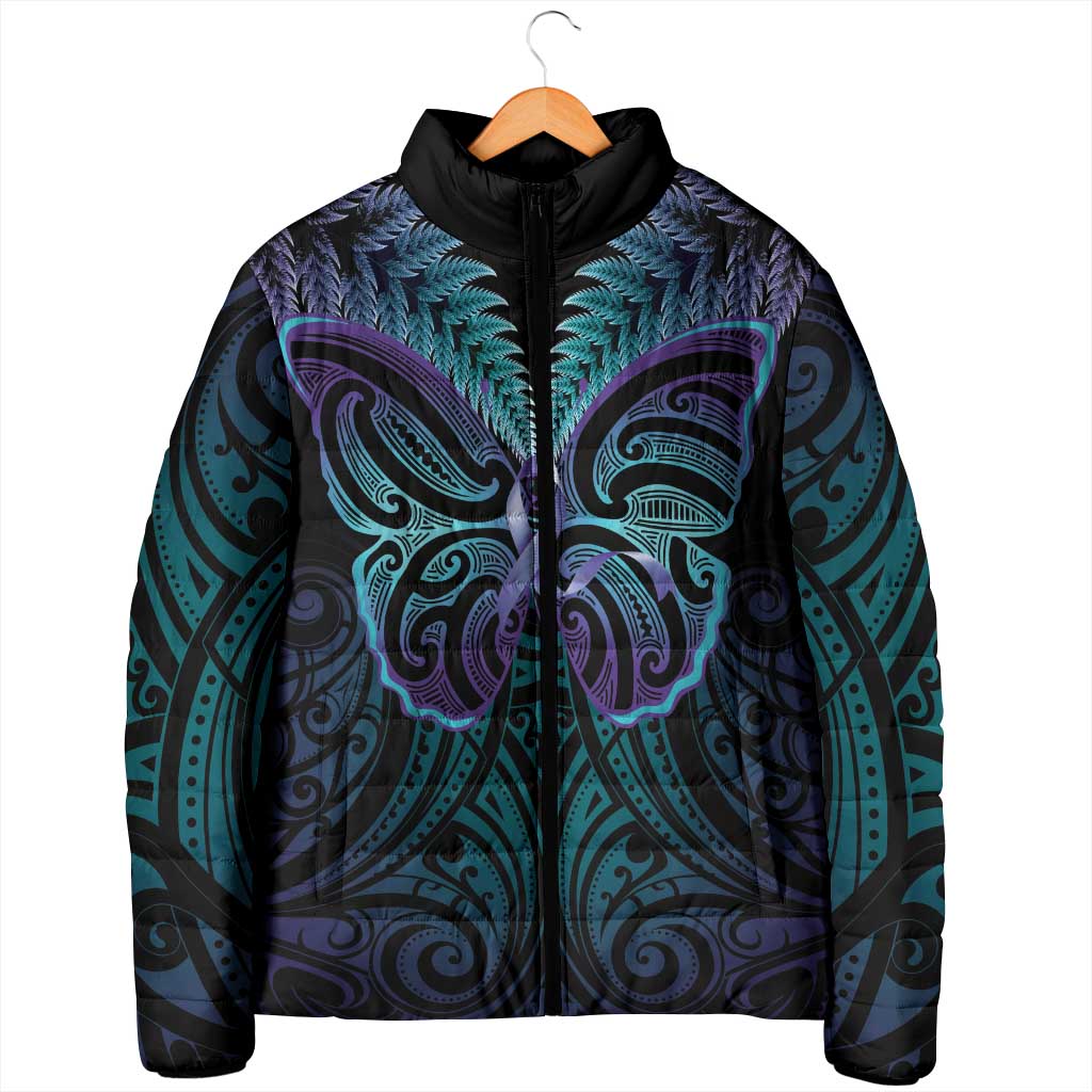 Suicide Prevention New Zealand Padded Jacket Aotearoa Maori Butterfly Mix Silver Fern LT14 - Polynesian Pride