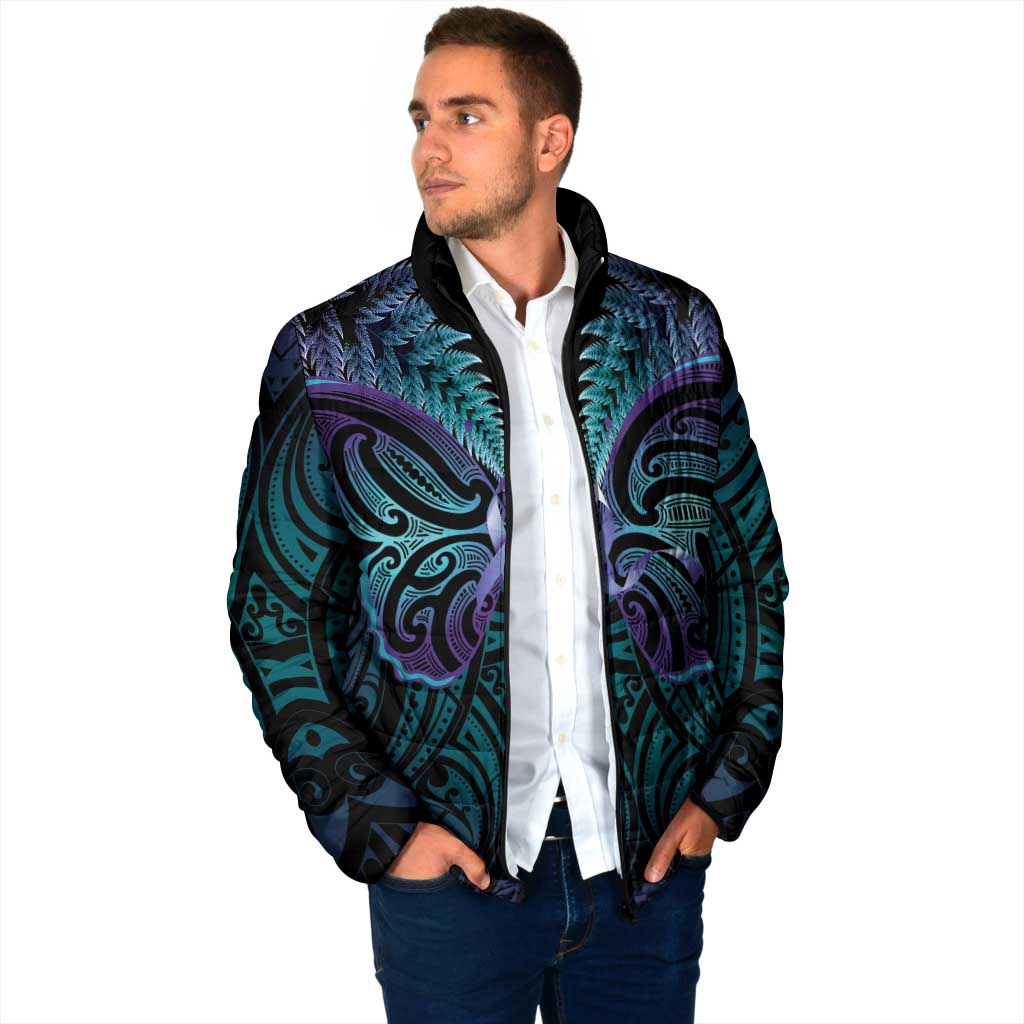 Suicide Prevention New Zealand Padded Jacket Aotearoa Maori Butterfly Mix Silver Fern LT14 - Polynesian Pride