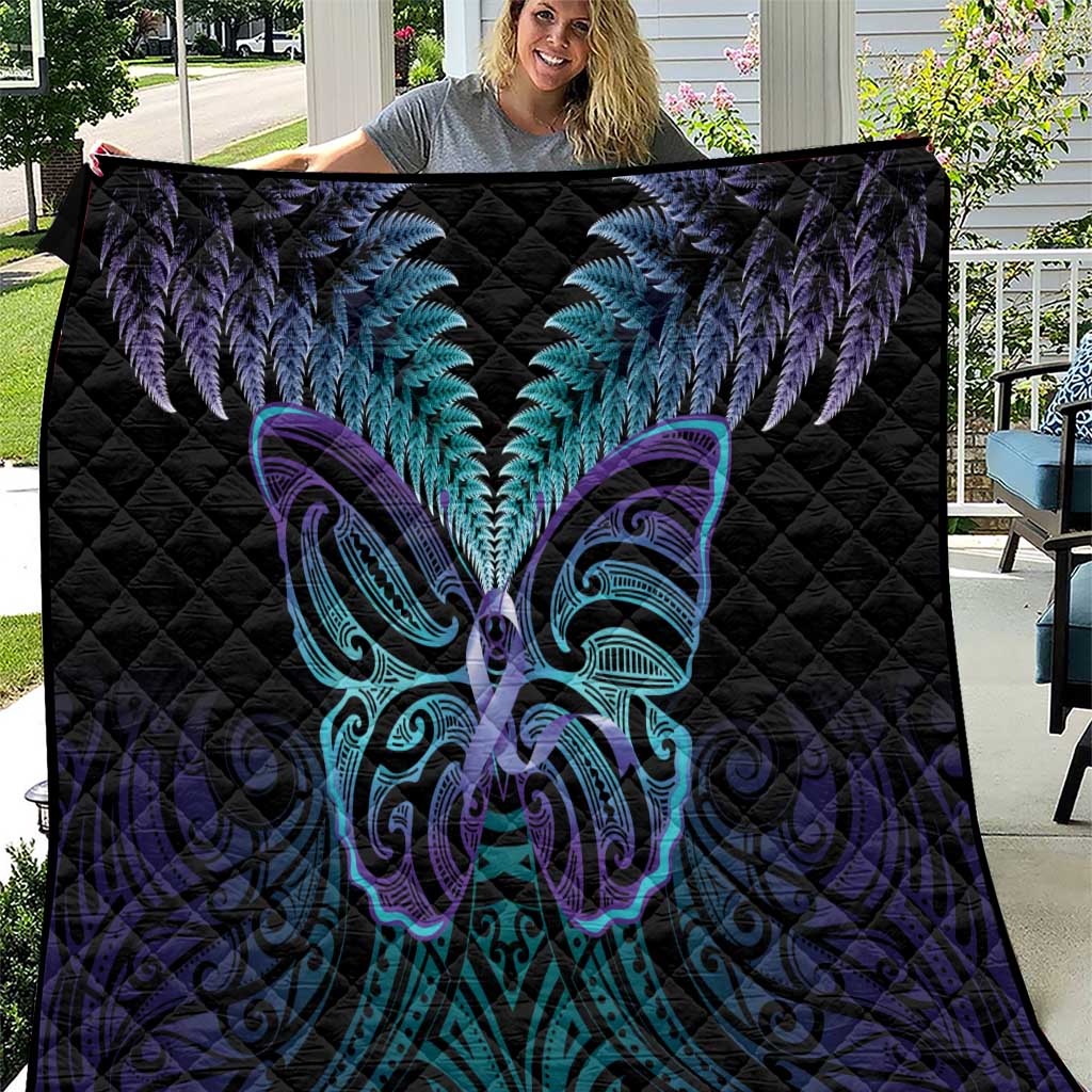 Suicide Prevention New Zealand Quilt Aotearoa Maori Butterfly Mix Silver Fern LT14 Black - Polynesian Pride