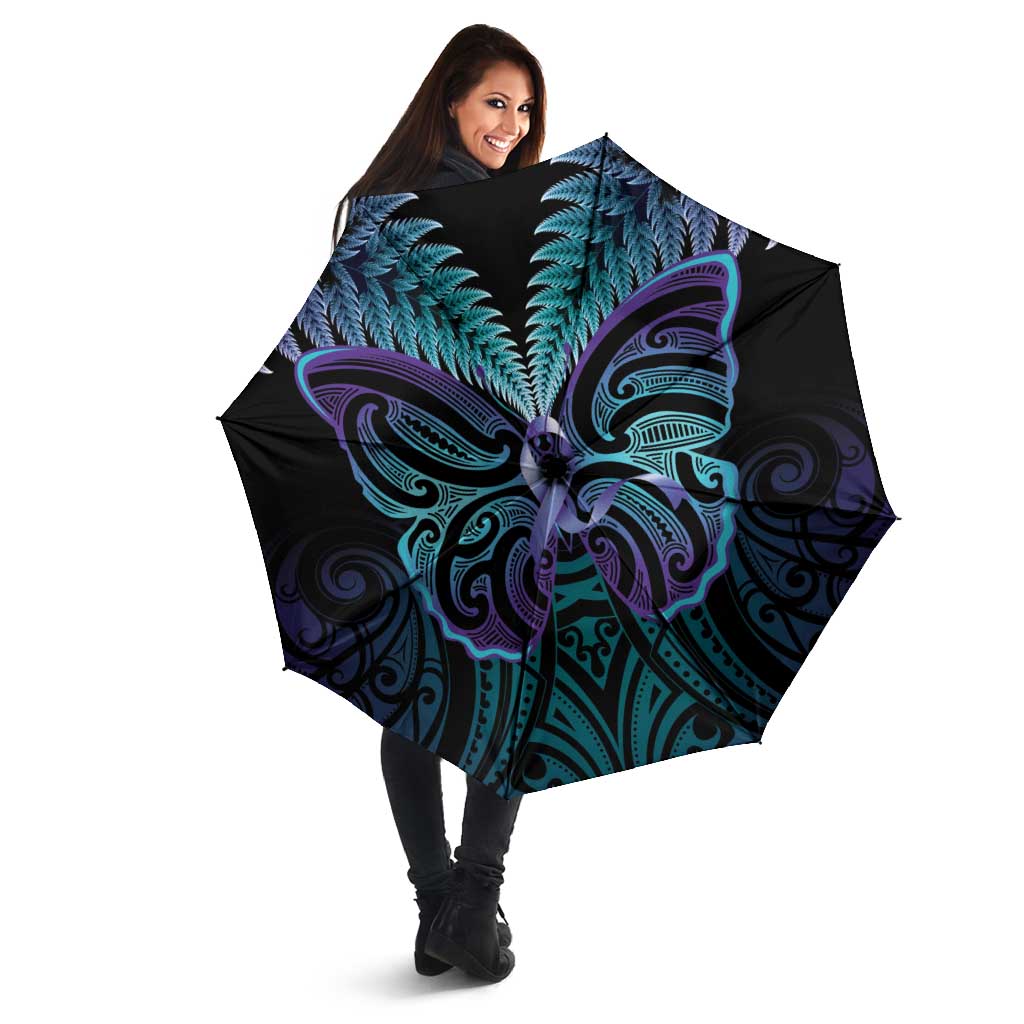 Suicide Prevention New Zealand Umbrella Aotearoa Maori Butterfly Mix Silver Fern LT14 - Polynesian Pride