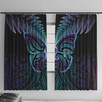 Suicide Prevention New Zealand Window Curtain Aotearoa Maori Butterfly Mix Silver Fern LT14 With Hooks Black - Polynesian Pride