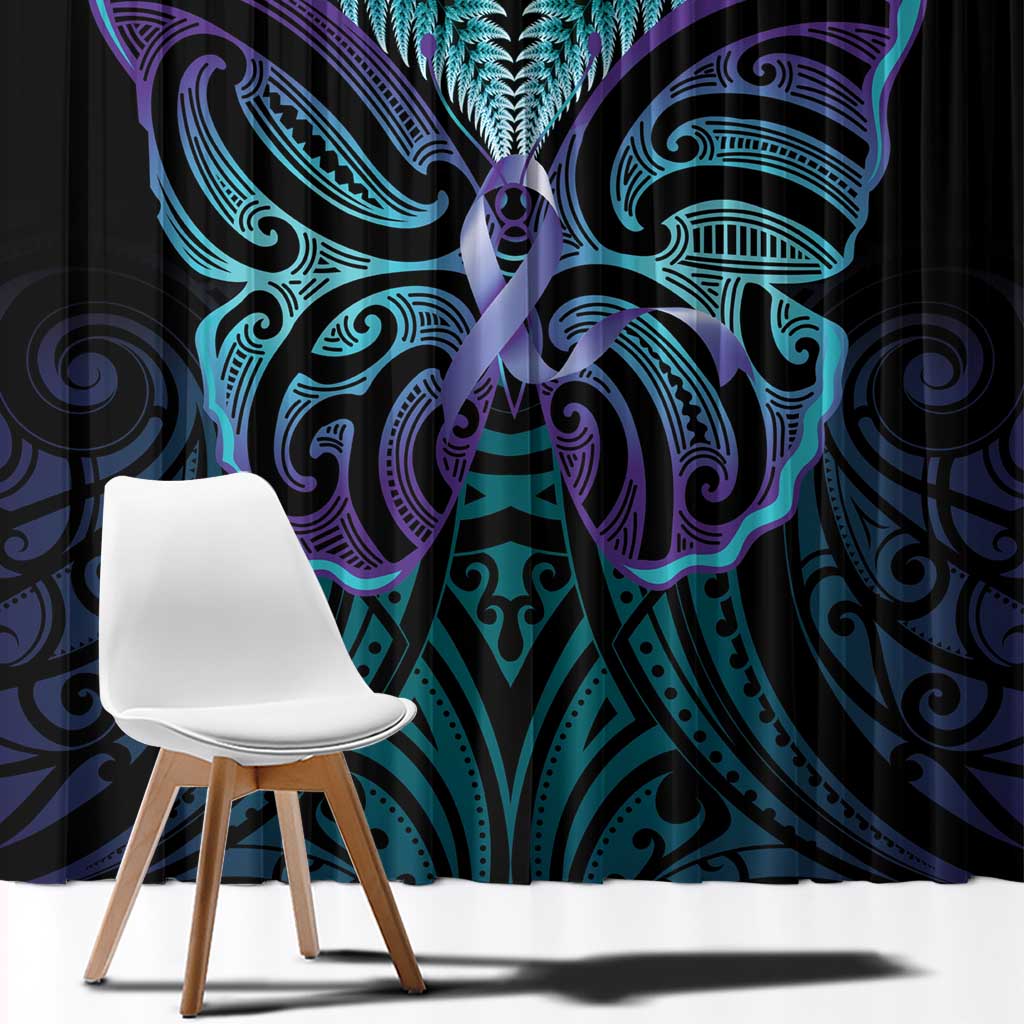 Suicide Prevention New Zealand Window Curtain Aotearoa Maori Butterfly Mix Silver Fern LT14 - Polynesian Pride