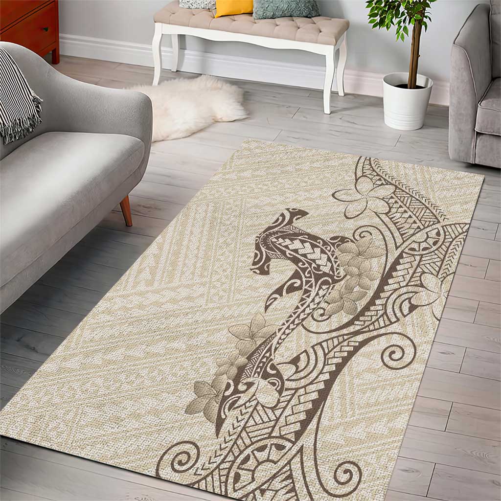 Beige Hawaii Area Rug Hammerhead Shark Tattoo Curve Polynesian LT14 - Polynesian Pride