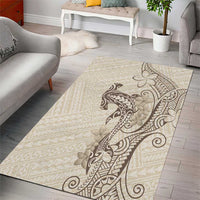 Beige Hawaii Area Rug Hammerhead Shark Tattoo Curve Polynesian LT14 - Polynesian Pride