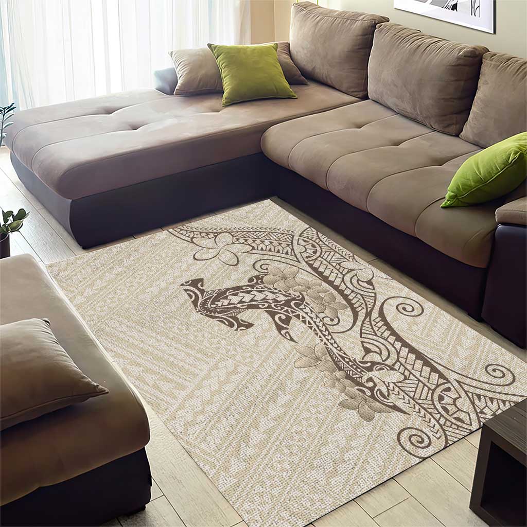 Beige Hawaii Area Rug Hammerhead Shark Tattoo Curve Polynesian LT14 - Polynesian Pride