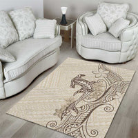 Beige Hawaii Area Rug Hammerhead Shark Tattoo Curve Polynesian LT14 - Polynesian Pride
