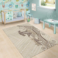 Beige Hawaii Area Rug Hammerhead Shark Tattoo Curve Polynesian LT14 - Polynesian Pride