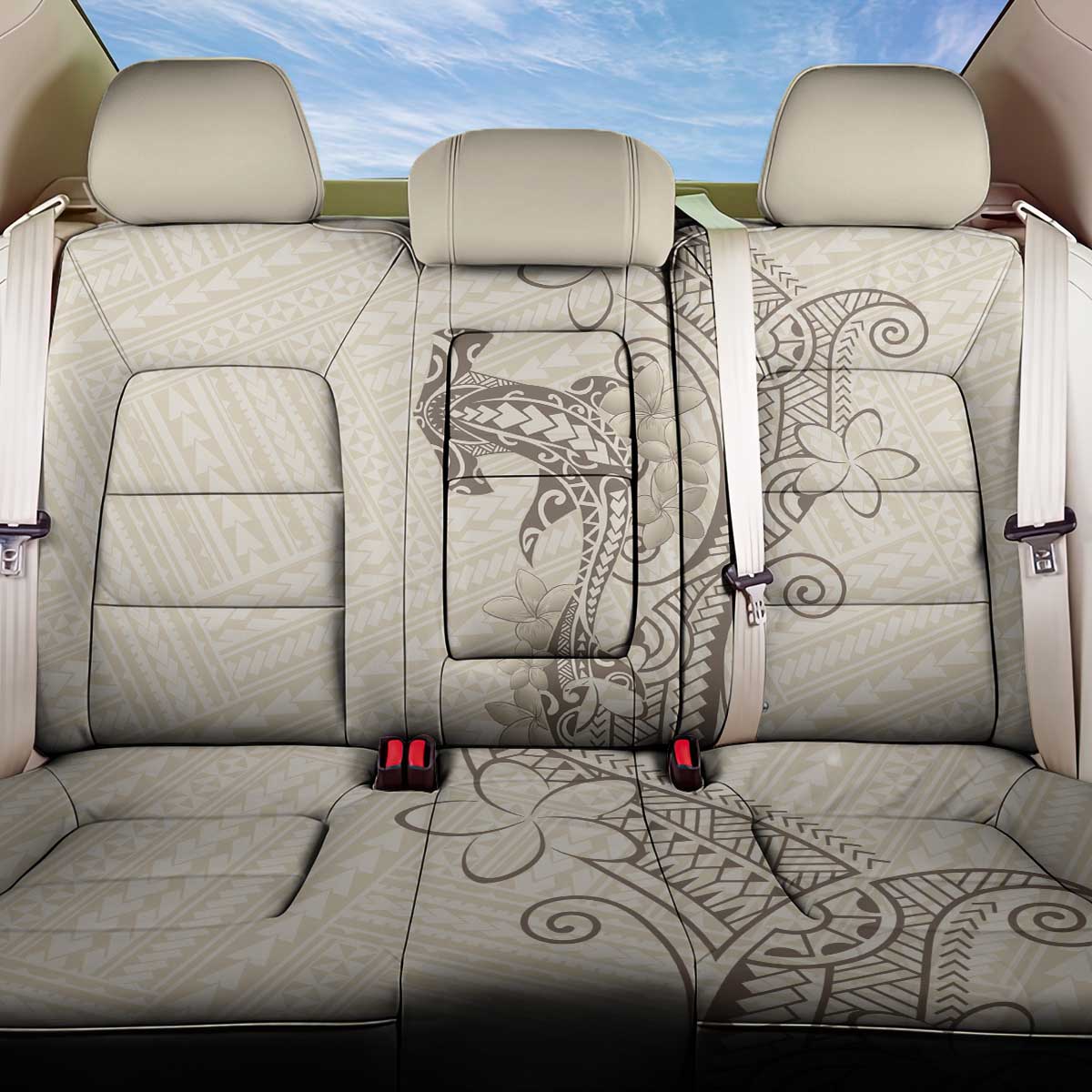Beige Hawaii Back Car Seat Cover Hammerhead Shark Tattoo Curve Polynesian LT14 One Size Beige - Polynesian Pride