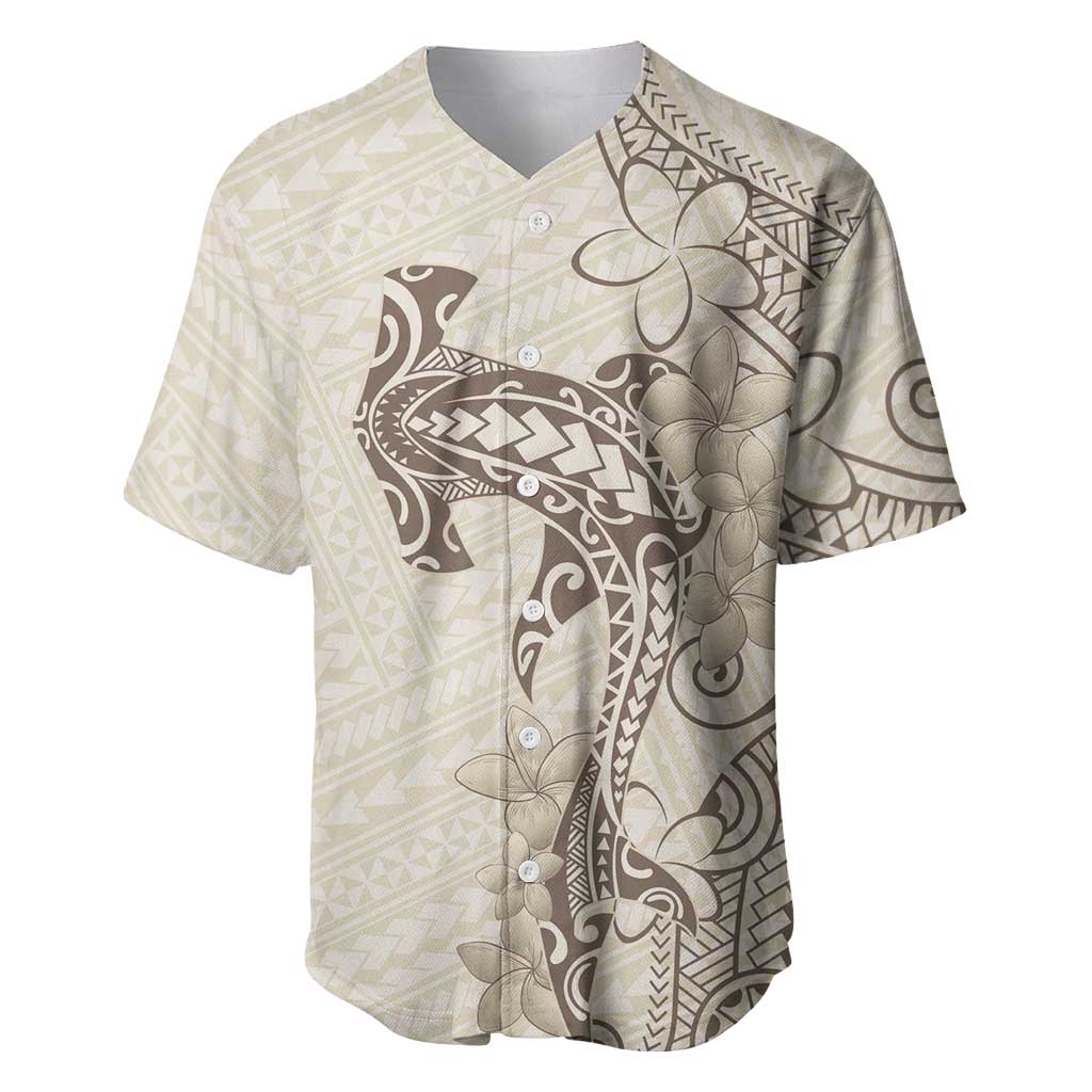 Beige Hawaii Baseball Jersey Hammerhead Shark Tattoo Curve Polynesian LT14 Beige - Polynesian Pride