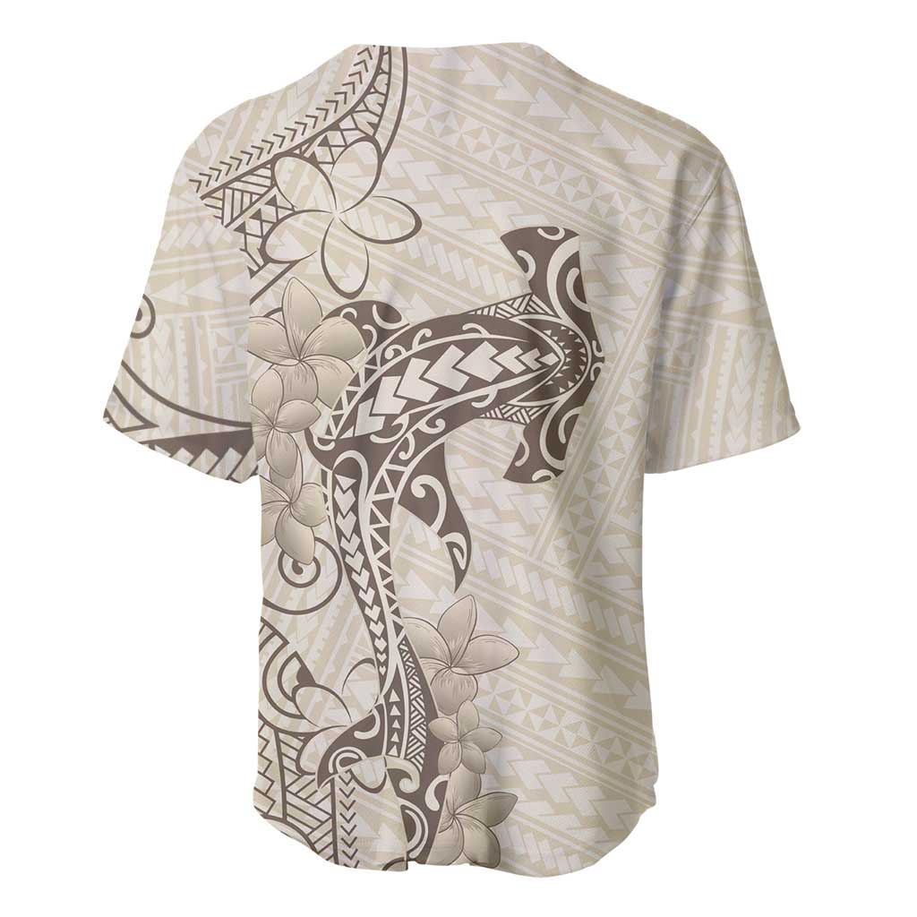 Beige Hawaii Baseball Jersey Hammerhead Shark Tattoo Curve Polynesian LT14 - Polynesian Pride