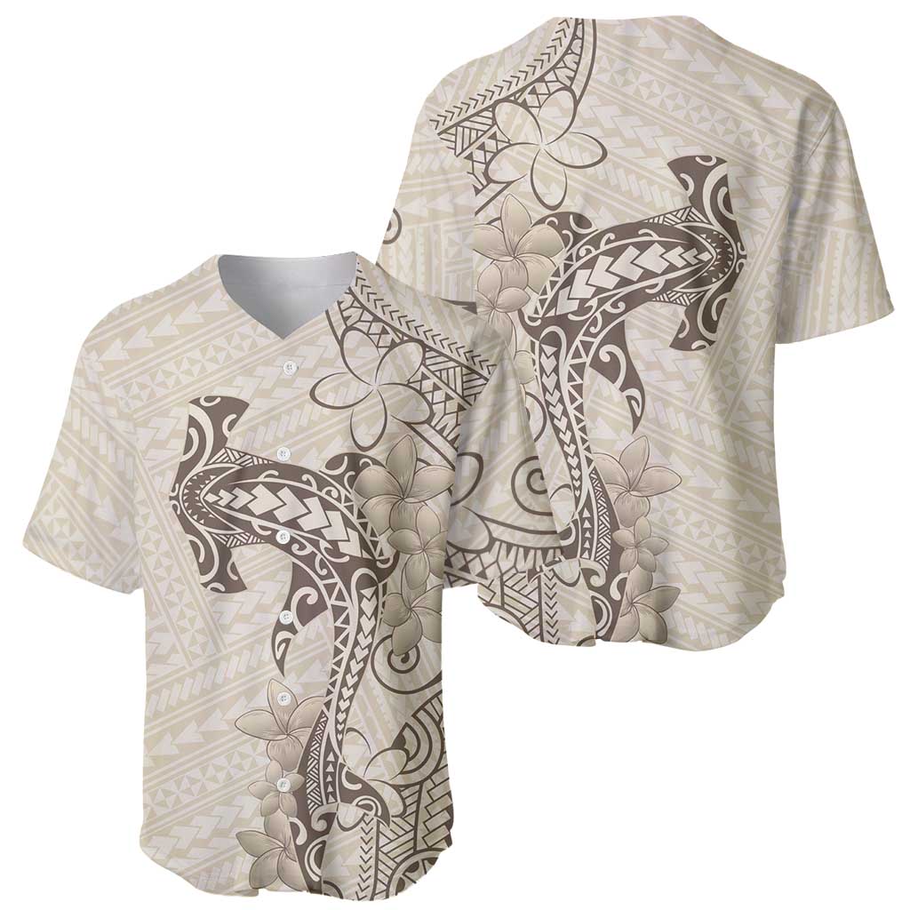 Beige Hawaii Baseball Jersey Hammerhead Shark Tattoo Curve Polynesian LT14 - Polynesian Pride