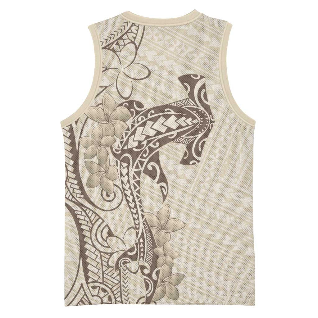 Beige Hawaii Basketball Jersey Hammerhead Shark Tattoo Curve Polynesian LT14 - Polynesian Pride