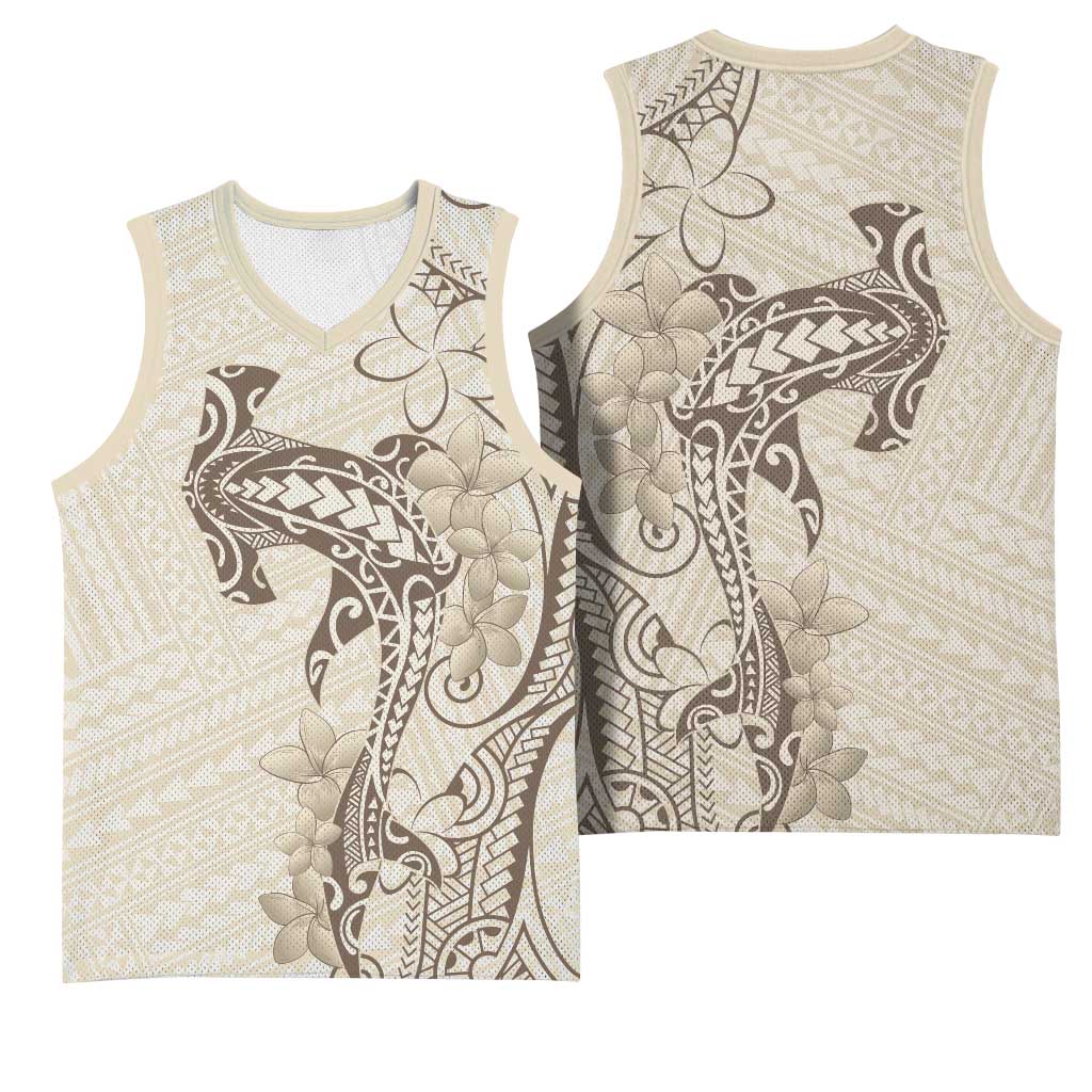 Beige Hawaii Basketball Jersey Hammerhead Shark Tattoo Curve Polynesian LT14 - Polynesian Pride