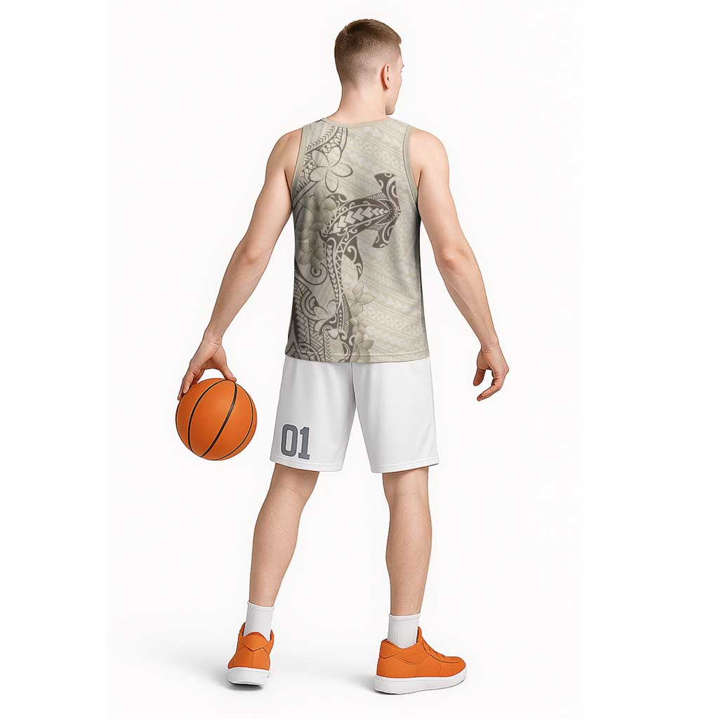 Beige Hawaii Basketball Jersey Hammerhead Shark Tattoo Curve Polynesian LT14 - Polynesian Pride