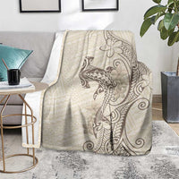 Beige Hawaii Blanket Hammerhead Shark Tattoo Curve Polynesian LT14 - Polynesian Pride