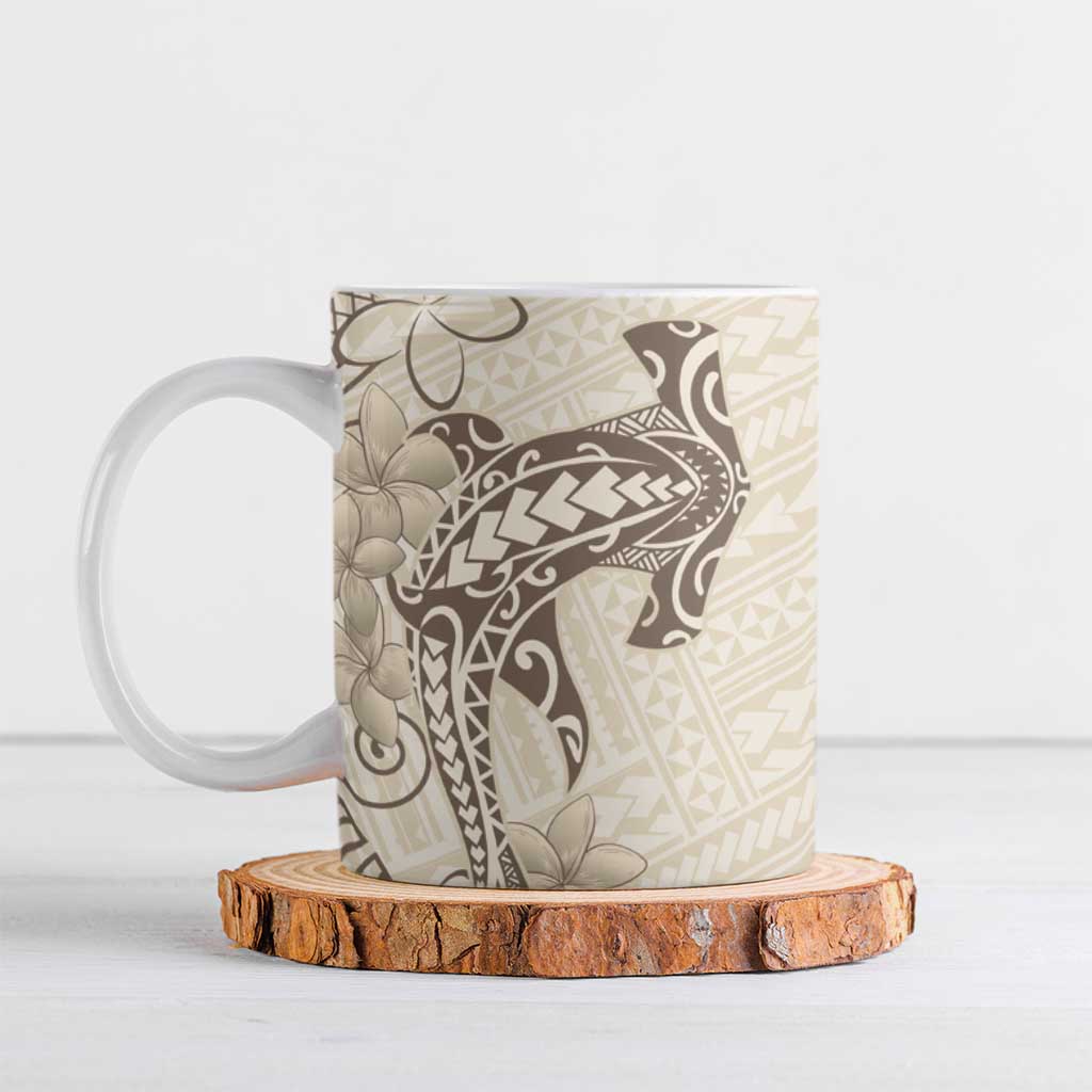 Beige Hawaii Ceramic Mug Hammerhead Shark Tattoo Curve Polynesian LT14 Beige - Polynesian Pride