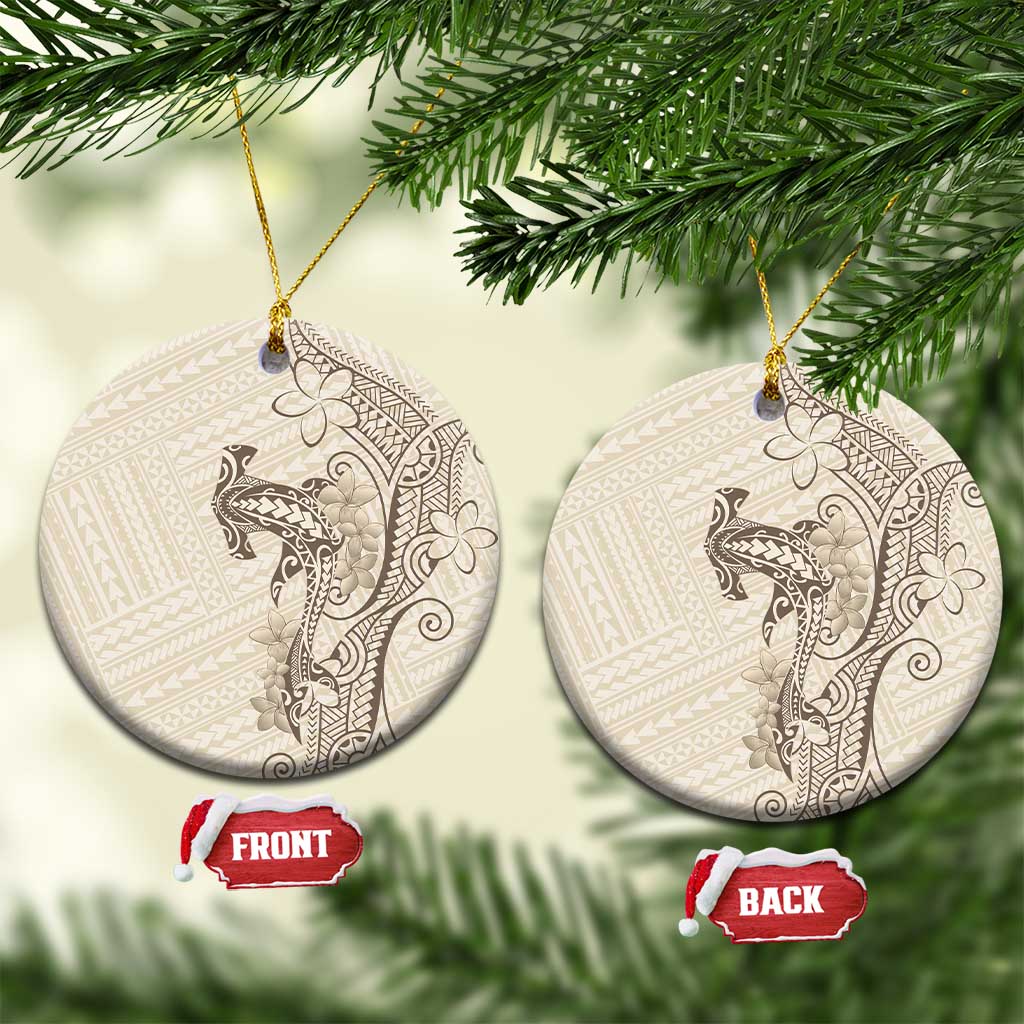 Beige Hawaii Ceramic Ornament Hammerhead Shark Tattoo Curve Polynesian LT14 Circle Beige - Polynesian Pride