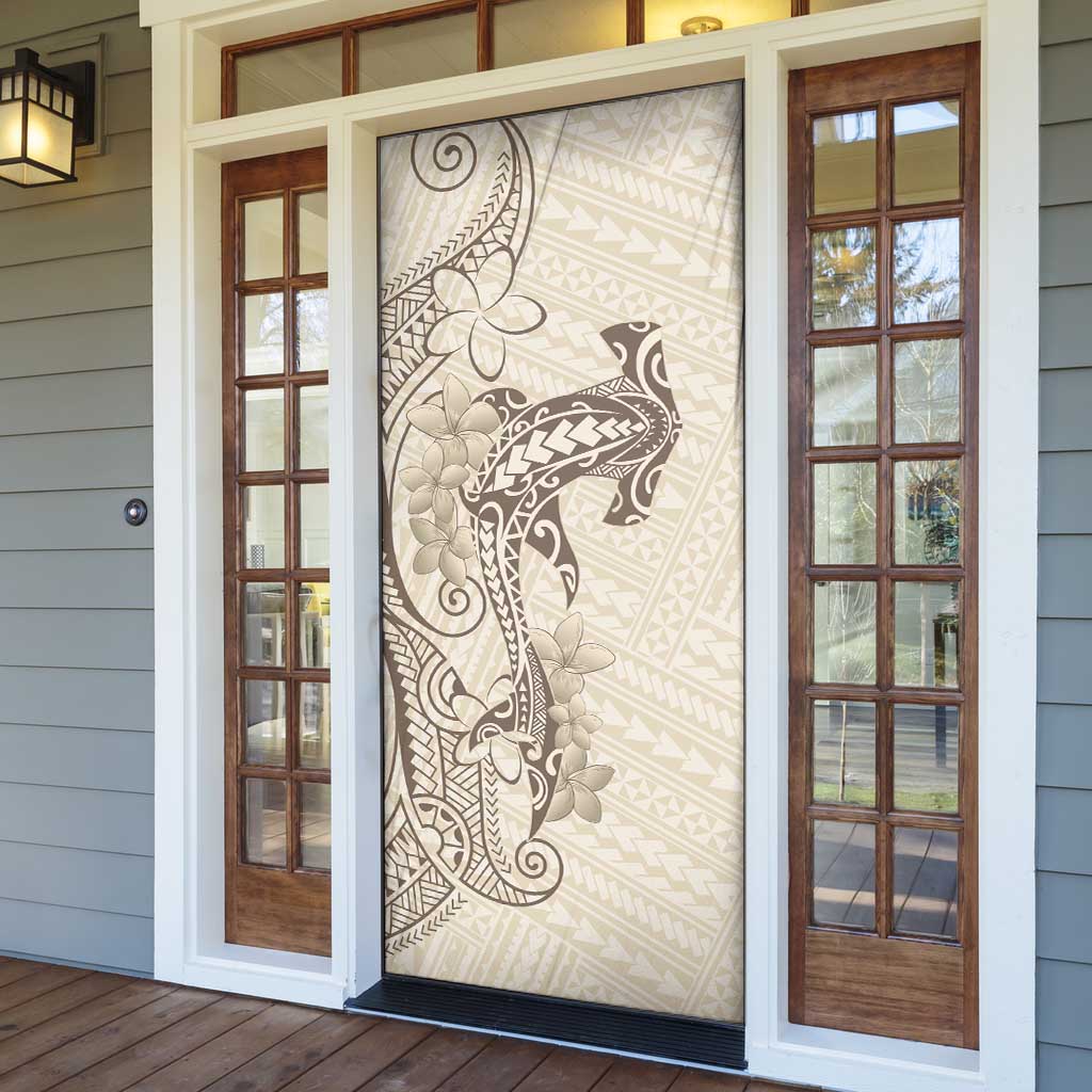 Beige Hawaii Door Cover Hammerhead Shark Tattoo Curve Polynesian LT14 - Polynesian Pride