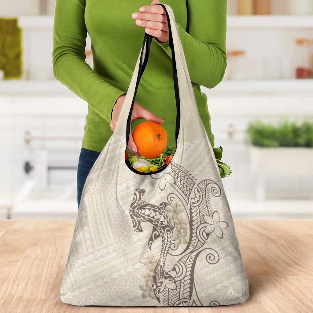 Beige Hawaii Grocery Bag Hammerhead Shark Tattoo Curve Polynesian LT14 - Polynesian Pride