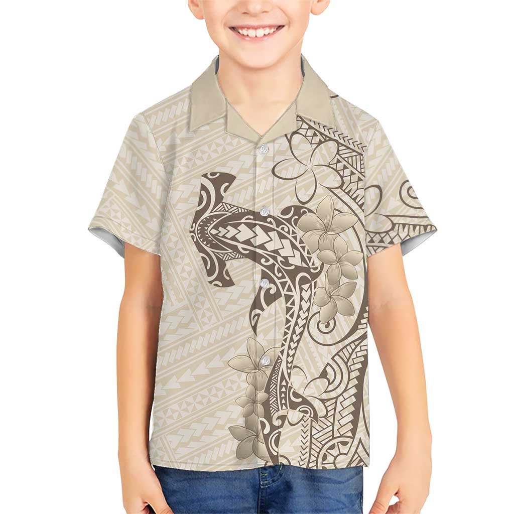 Beige Hawaii Kid Hawaiian Shirt Hammerhead Shark Tattoo Curve Polynesian LT14 Kid Beige - Polynesian Pride