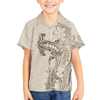 Beige Hawaii Kid Hawaiian Shirt Hammerhead Shark Tattoo Curve Polynesian LT14 Kid Beige - Polynesian Pride