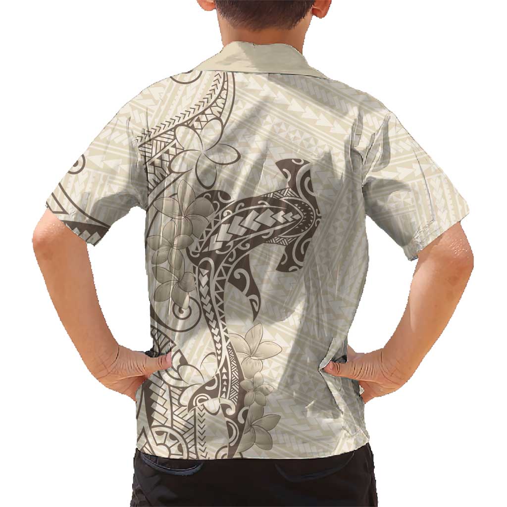 Beige Hawaii Kid Hawaiian Shirt Hammerhead Shark Tattoo Curve Polynesian LT14 - Polynesian Pride