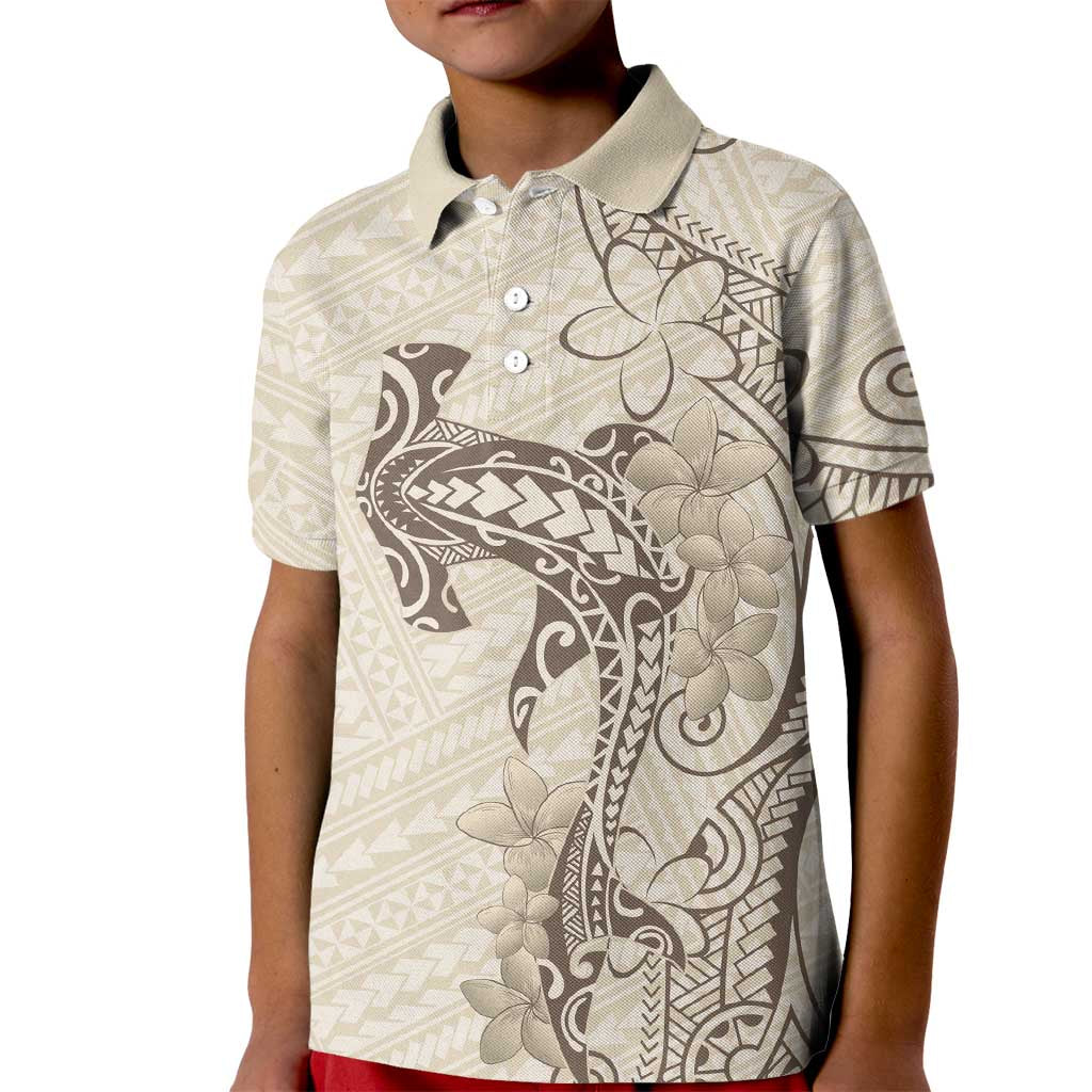 Beige Hawaii Kid Polo Shirt Hammerhead Shark Tattoo Curve Polynesian LT14 Kid Beige - Polynesian Pride