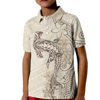 Beige Hawaii Kid Polo Shirt Hammerhead Shark Tattoo Curve Polynesian LT14 Kid Beige - Polynesian Pride
