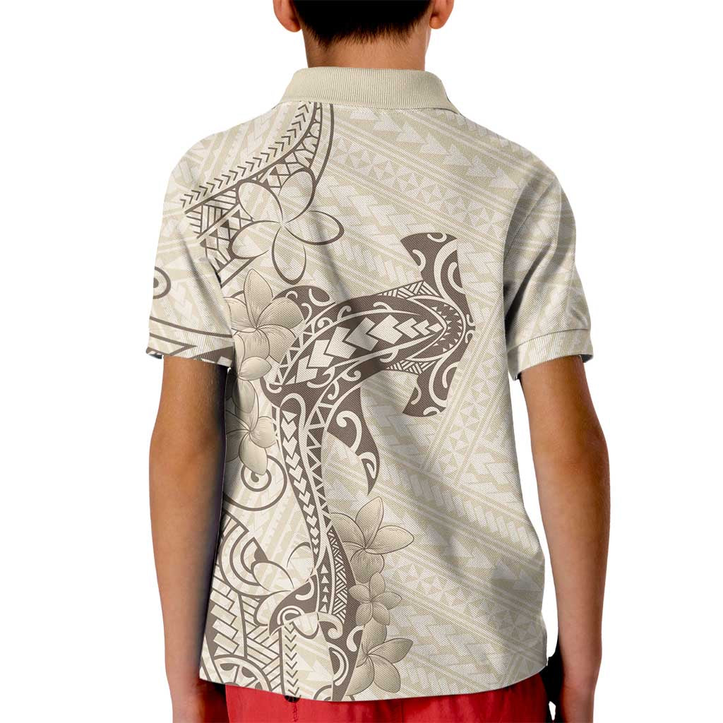 Beige Hawaii Kid Polo Shirt Hammerhead Shark Tattoo Curve Polynesian LT14 - Polynesian Pride