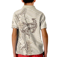 Beige Hawaii Kid Polo Shirt Hammerhead Shark Tattoo Curve Polynesian LT14 - Polynesian Pride