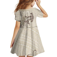 Beige Hawaii Kid Short Sleeve Dress Hammerhead Shark Tattoo Curve Polynesian LT14 - Polynesian Pride