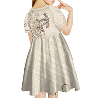 Beige Hawaii Kid Short Sleeve Dress Hammerhead Shark Tattoo Curve Polynesian LT14 - Polynesian Pride