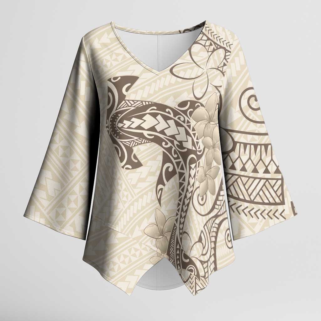 Beige Hawaii Kimono Sleeve Blouse Hammerhead Shark Tattoo Curve Polynesian LT14 Female Beige - Polynesian Pride