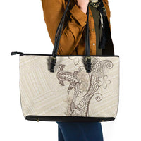 Beige Hawaii Leather Tote Bag Hammerhead Shark Tattoo Curve Polynesian LT14 - Polynesian Pride