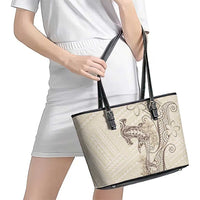 Beige Hawaii Leather Tote Bag Hammerhead Shark Tattoo Curve Polynesian LT14 - Polynesian Pride