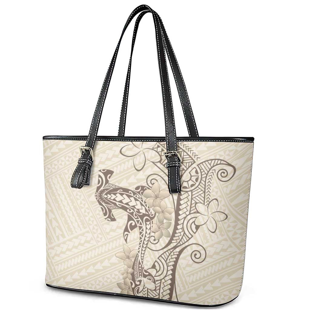 Beige Hawaii Leather Tote Bag Hammerhead Shark Tattoo Curve Polynesian LT14 - Polynesian Pride