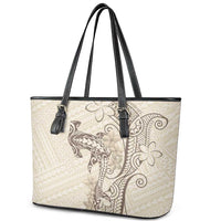 Beige Hawaii Leather Tote Bag Hammerhead Shark Tattoo Curve Polynesian LT14 - Polynesian Pride