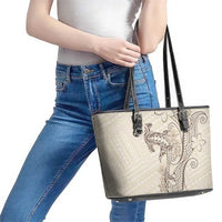 Beige Hawaii Leather Tote Bag Hammerhead Shark Tattoo Curve Polynesian LT14 - Polynesian Pride