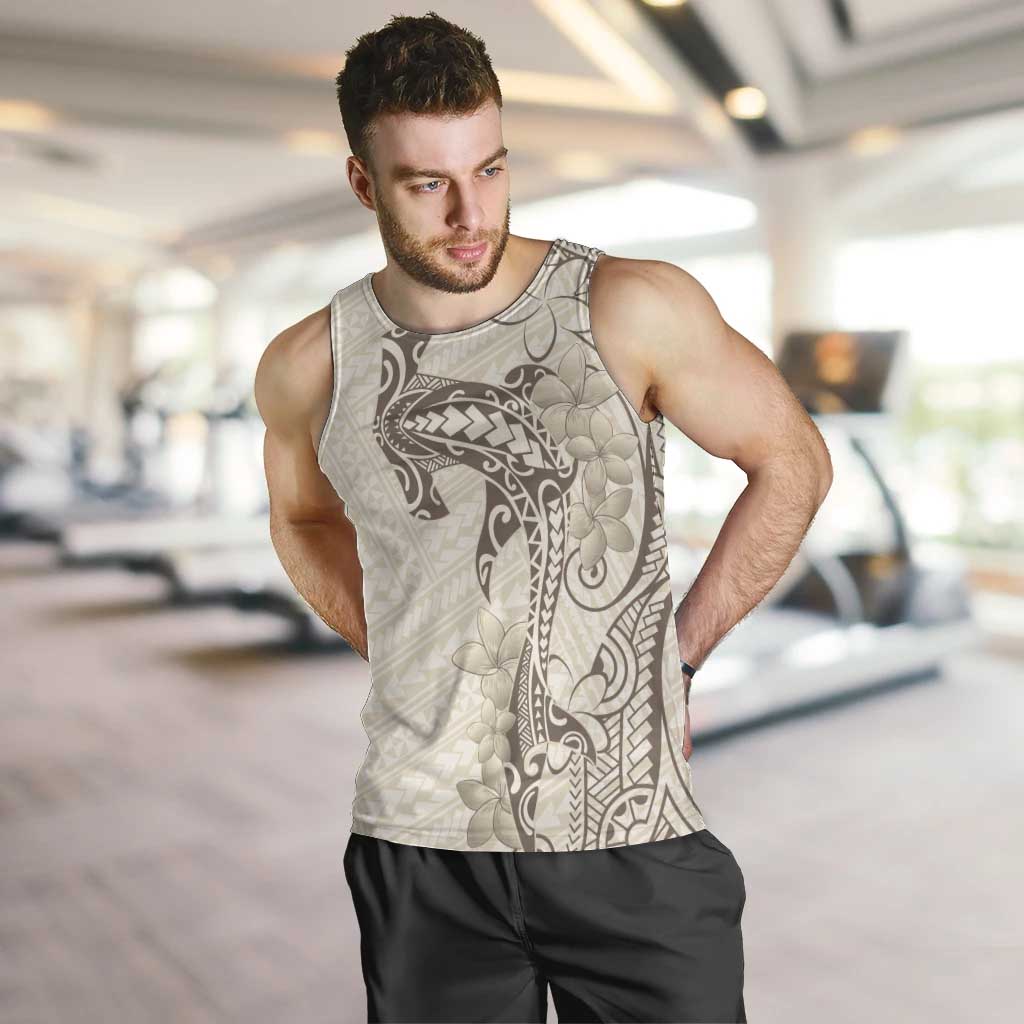 Beige Hawaii Men Tank Top Hammerhead Shark Tattoo Curve Polynesian LT14 Beige - Polynesian Pride