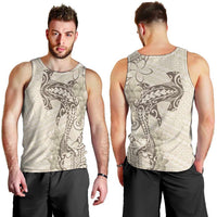 Beige Hawaii Men Tank Top Hammerhead Shark Tattoo Curve Polynesian LT14 - Polynesian Pride