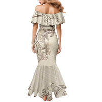Beige Hawaii Mermaid Dress Hammerhead Shark Tattoo Curve Polynesian LT14 - Polynesian Pride
