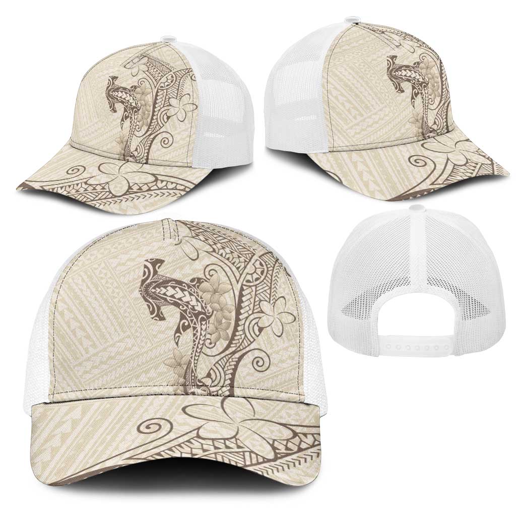 Beige Hawaii Mesh Trucker Cap Hammerhead Shark Tattoo Curve Polynesian LT14 - Polynesian Pride