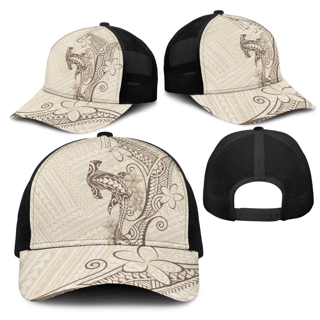 Beige Hawaii Mesh Trucker Cap Hammerhead Shark Tattoo Curve Polynesian LT14 - Polynesian Pride