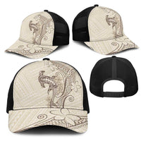 Beige Hawaii Mesh Trucker Cap Hammerhead Shark Tattoo Curve Polynesian LT14 - Polynesian Pride