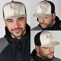 Beige Hawaii Mesh Trucker Cap Hammerhead Shark Tattoo Curve Polynesian LT14 - Polynesian Pride
