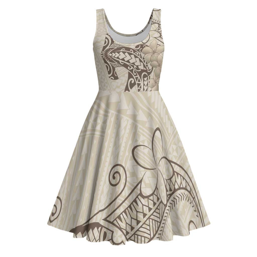 Beige Hawaii Midi Dress Hammerhead Shark Tattoo Curve Polynesian LT14 Beige - Polynesian Pride