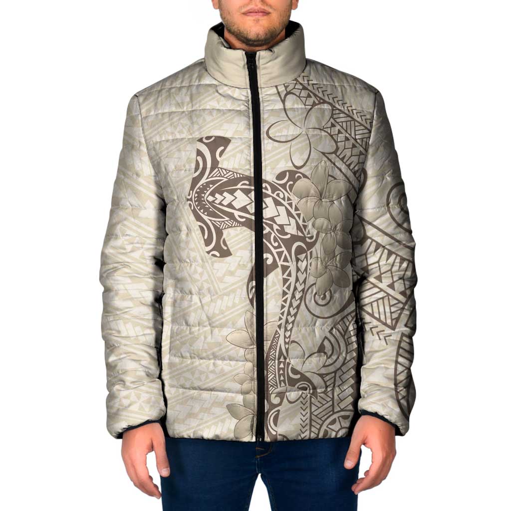Beige Hawaii Padded Jacket Hammerhead Shark Tattoo Curve Polynesian LT14 Men Beige - Polynesian Pride