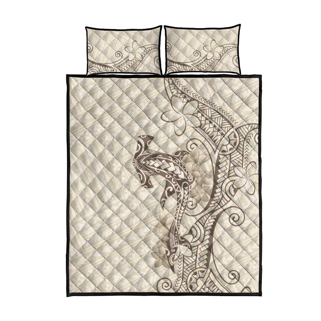 Beige Hawaii Quilt Bed Set Hammerhead Shark Tattoo Curve Polynesian LT14 - Polynesian Pride