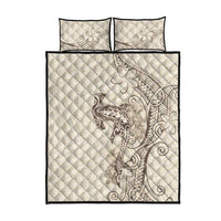 Beige Hawaii Quilt Bed Set Hammerhead Shark Tattoo Curve Polynesian LT14 - Polynesian Pride