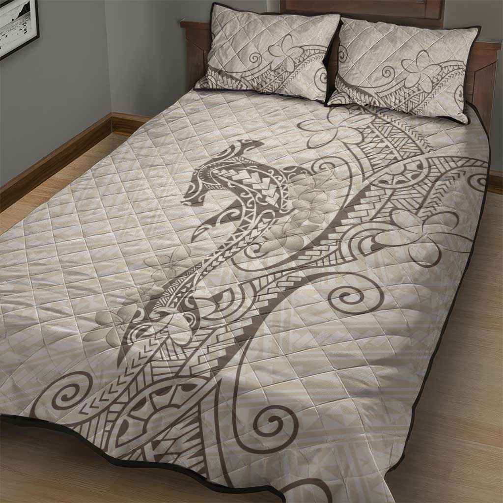 Beige Hawaii Quilt Bed Set Hammerhead Shark Tattoo Curve Polynesian LT14 - Polynesian Pride